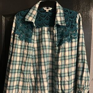 Teal Lacy Country Style button up shirt